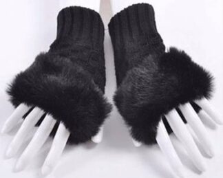 Black finger;ess gloves trimmed with faux fur