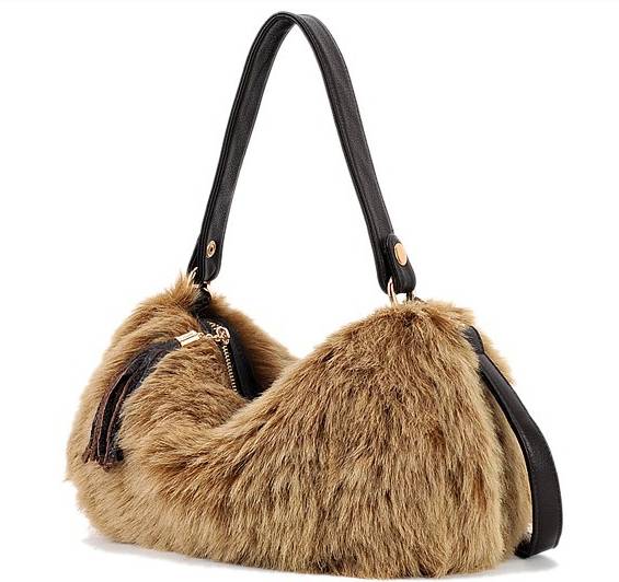 Faux fur handbag / purse - brown