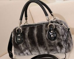 Grey faux fur purse