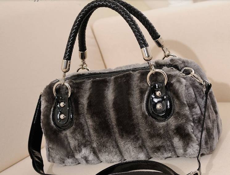 Grey faux fur purse