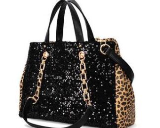 Leopard and sequin shoulder bag/ handbag - detachable shoulder strap