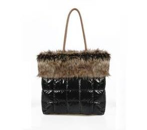 Black puffy purse with faux fur trim (shoulder bag)
