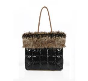 Black puffy purse with faux fur trim (shoulder bag)
