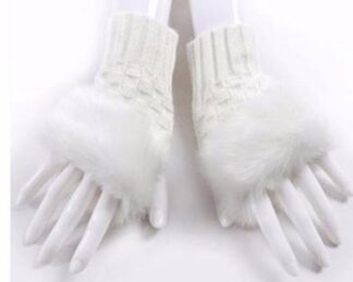 White faux fur fingerless gloves