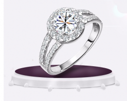 Round Cubic Zirconia Ring with Crystal Studded Band