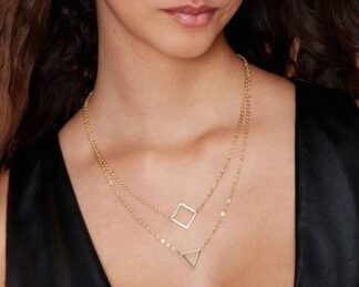 Double Chain Necklace Set, Geometric Design