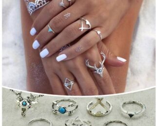 Vintage silver plated fashion rings - set of 7 rings.
