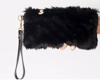 Black faux fur clutch