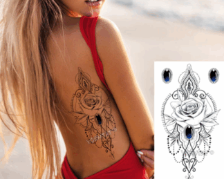 Rose and Sapphire Body Art - Temporary Tattoo