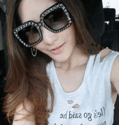 Oversized crystal studded black sunglasses